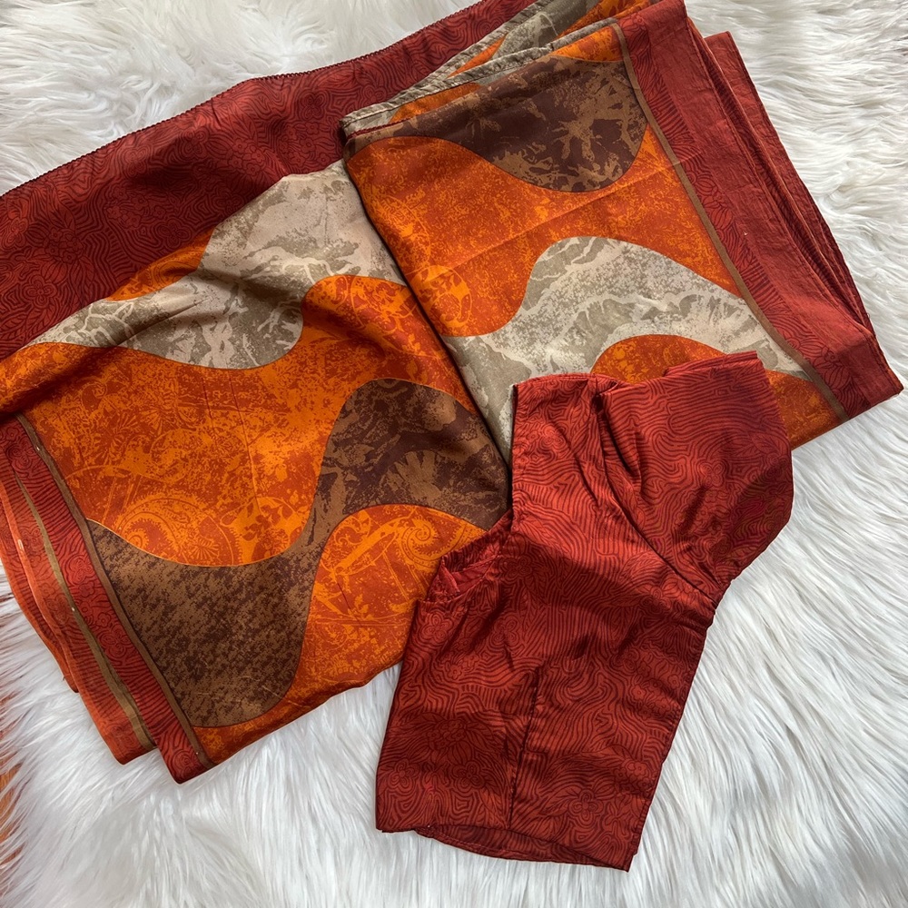 Lightweight Orange Chiffon Silk Material Indian Saree with Matching Blouse